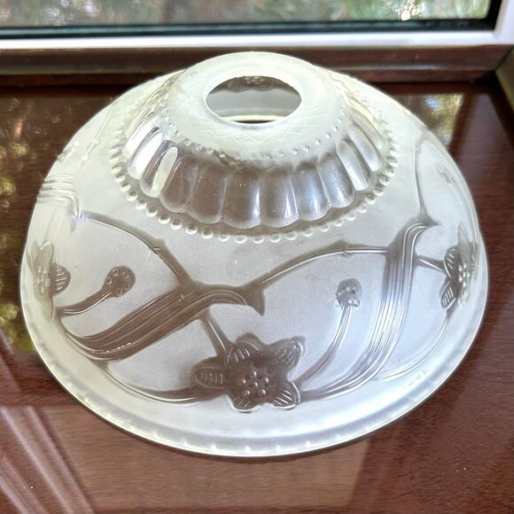 Vintage Frosted Glass Ceiling Light Shade 9.25” Floral Art Deco Style - Picture 1 of 14